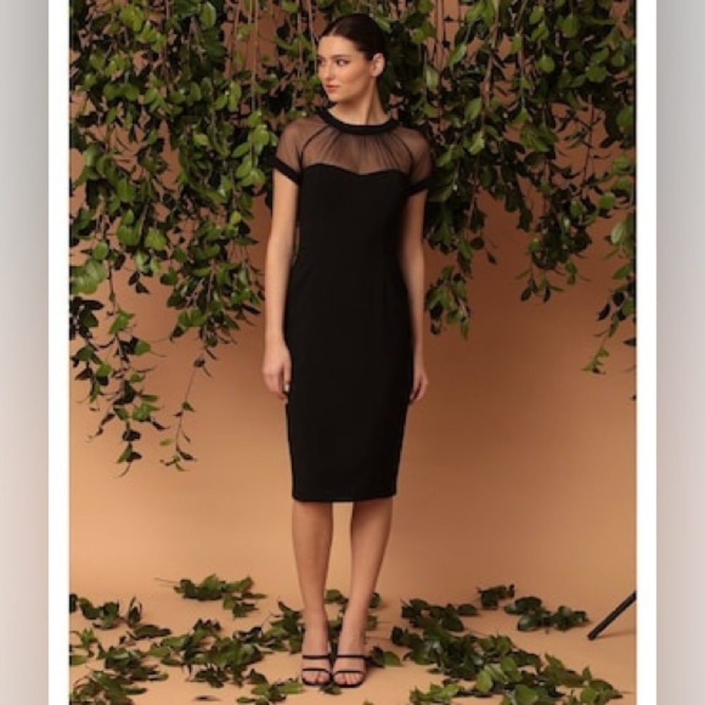 Maggy London Illusion Round Neck Cap Sleeve Sheath Dress